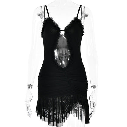 Arrival Backless Dress Sexy Trend Mesh Splicing Sling Cropped Outfit Short Dress for Women