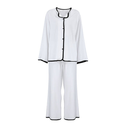 Fall Modal Color Contrast Patchwork Home Wear Women Long Sleeved Trousers Comfortable Pajamas