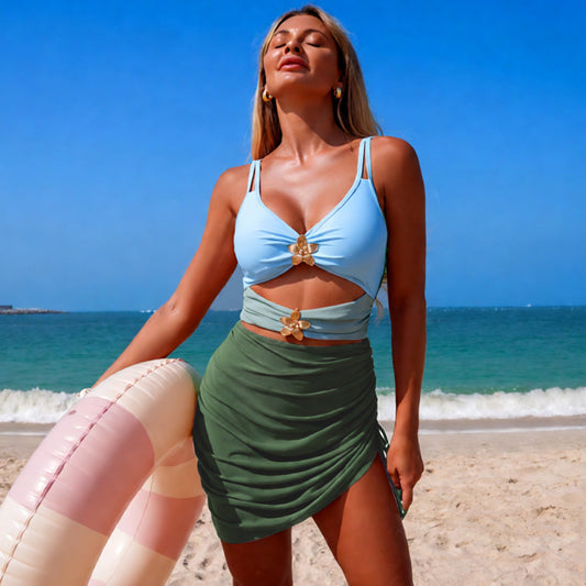 One Piece Swimsuit Women Color Matching Mesh Sexy Bikini