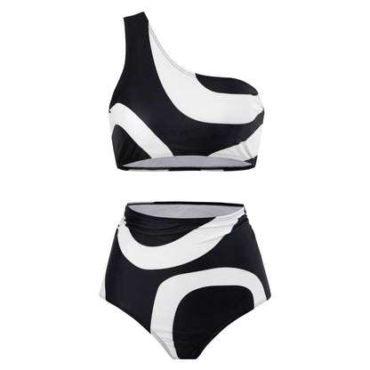 Retro Split Swimsuit Sexy One Shoulder Swimwear Chiffon Beach Skirt Set