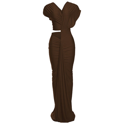 Winter Sexy Slim Fit Cropped Split Dress Solid Color Skinny Sheath Dress