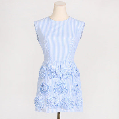 French Elegant Summer High Sense Stitching Floral Backless Design Short Dress Women Summer