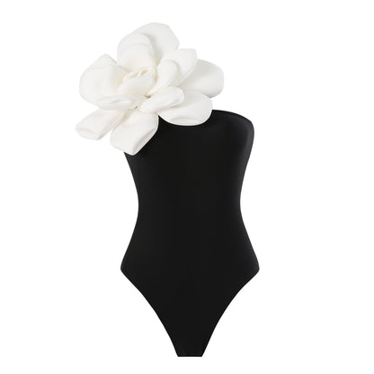 One Piece Swimsuit Women Skinny Slimming Big Floral Swimsuit Outfit Chiffon Dress