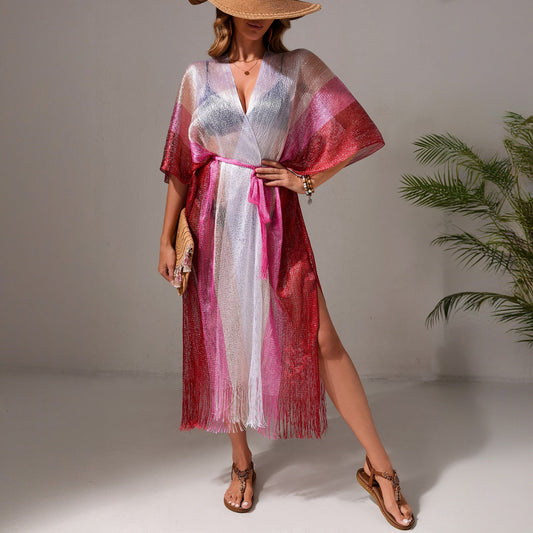 Beach Dress Women Casual Vacation Gradient Bikini Swimsuit Blouse Sun Protective Clothing Cardigan