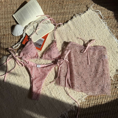 Special Mesh Three Piece Swimsuit Sexy Lace up Swimsuit Bikini