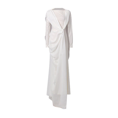 Spring Elegant Retro Twisted Chiffon Patchwork Long Waist Slimming Dress Women