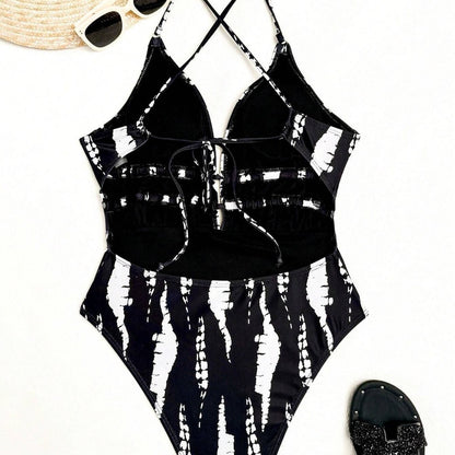 Swimsuit Women Sexy Backless Swimsuit Spring V Neck Lace up Swimsuit