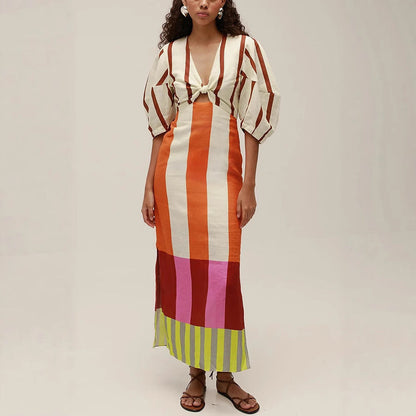Spring Summer Positioning Printing Linen Dress Casual Vacation Loose Dress