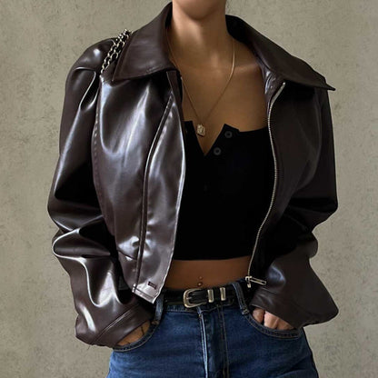 Faux Leather Casual Jacket Coat
