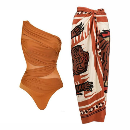 Slant Shoulder Slimming High End Vacation Beach Swimsuit Women