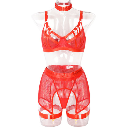 Sexy Four Piece Set Export Heavy Craft Interwoven Bra Soft Net Sexy Underwear