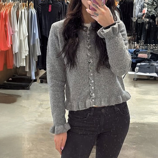 Casual Vacation Solid Color Wool Button Long Sleeved Top Sweaters Women Clothing Autumn Winter