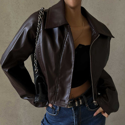 Faux Leather Casual Jacket Coat