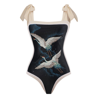 Retro Swimsuit Conservative One Piece Spring Swimsuit Suit Women Chiffon Blouse