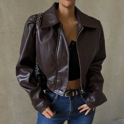 Faux Leather Casual Jacket Coat