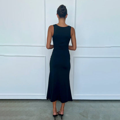 Spring Summer Solid Color Dress Sexy V neck Sheath Dress