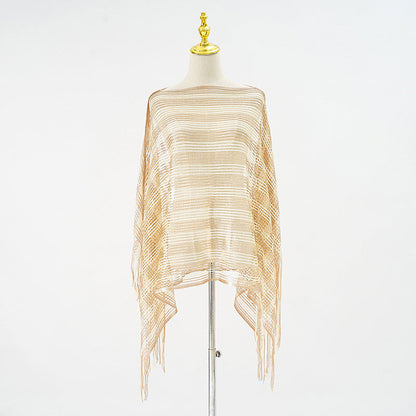 Sexy Mesh Sunscreen Striped Sunscreen Shawl Scarf Lady Shawl Towel