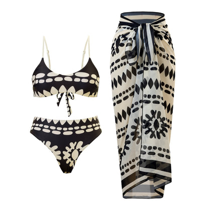 Sexy Split Three Piece Polyester Swimsuit Women Chiffon Dress Swimsuit Outfit