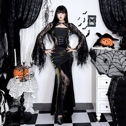 Autumn Elegant Lace Batwing Sleeve Irregular Asymmetric Overhaul Waistcoat Top Women