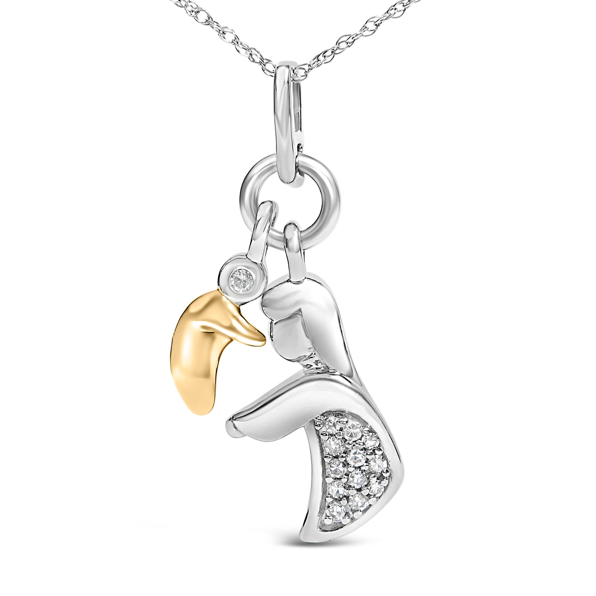 14K Yellow Gold Plated Sterling Silver Diamond Mom and Child Pendant Necklace