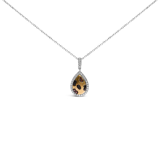 Yellow Gold Plated Sterling Silver Mixed Diamond Pear Halo Pendant Necklace