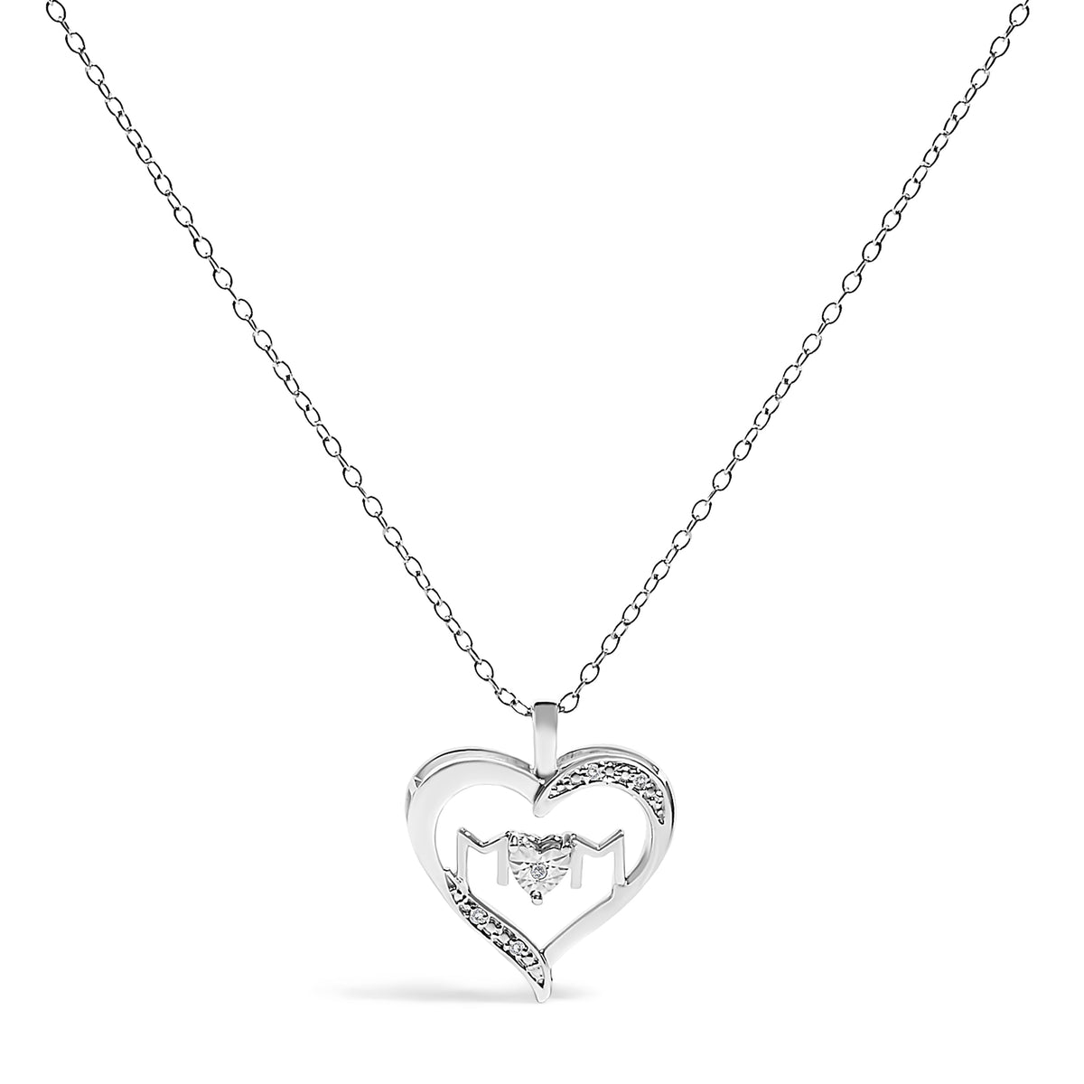Sterling Silver Diamond Accent MOM Heart Pendant Necklace