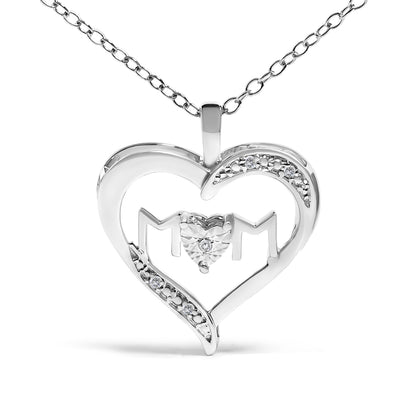 Sterling Silver Diamond Accent MOM Heart Pendant Necklace
