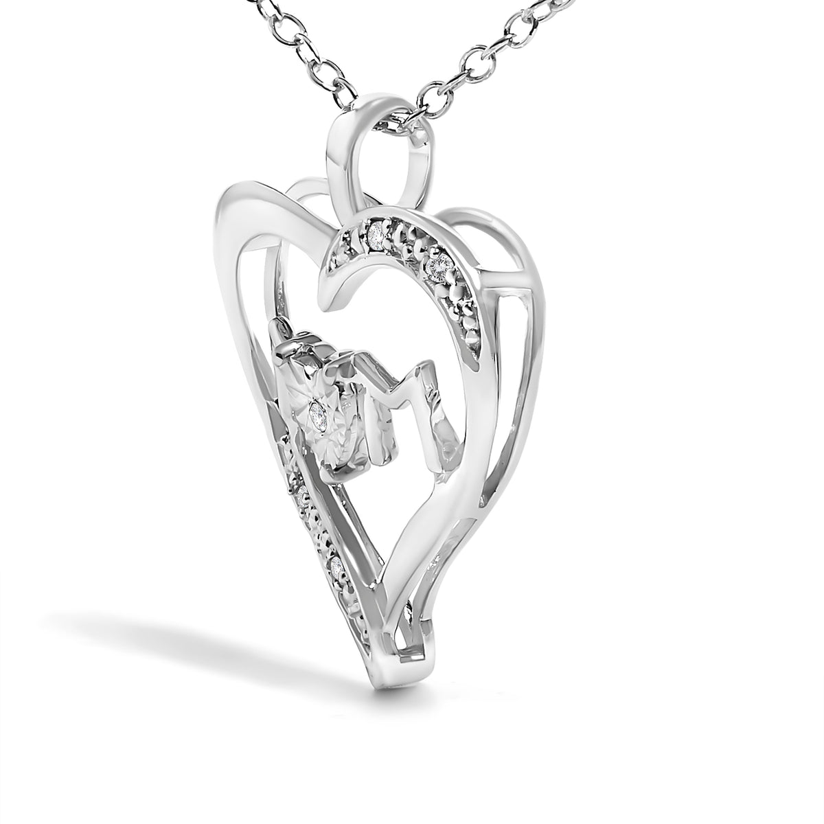 Sterling Silver Diamond Accent MOM Heart Pendant Necklace