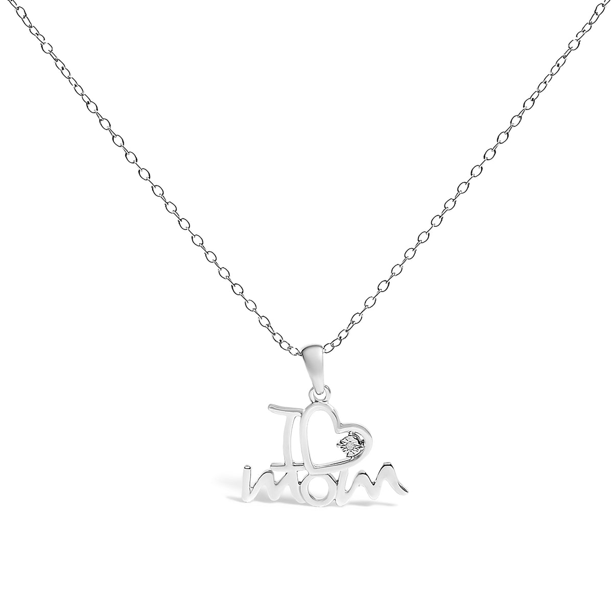 Sterling Silver Diamond Accent "I Love Mom" Heart Pendant Necklace