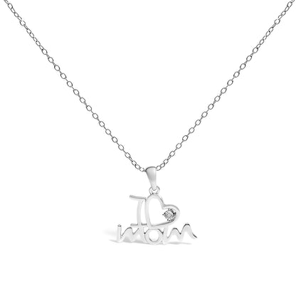 Sterling Silver Diamond Accent "I Love Mom" Heart Pendant Necklace