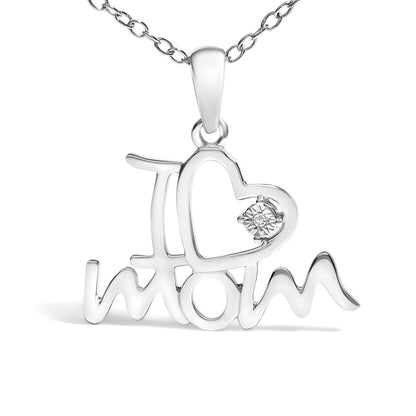 Sterling Silver Diamond Accent "I Love Mom" Heart Pendant Necklace