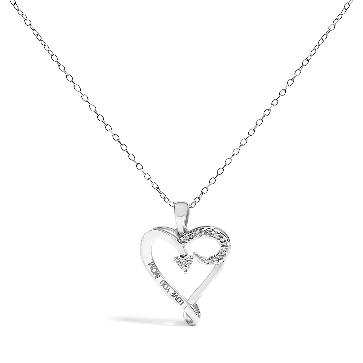 Sterling Silver Diamond Accent "I LOVE YOU MOM" Heart Pendant Necklace