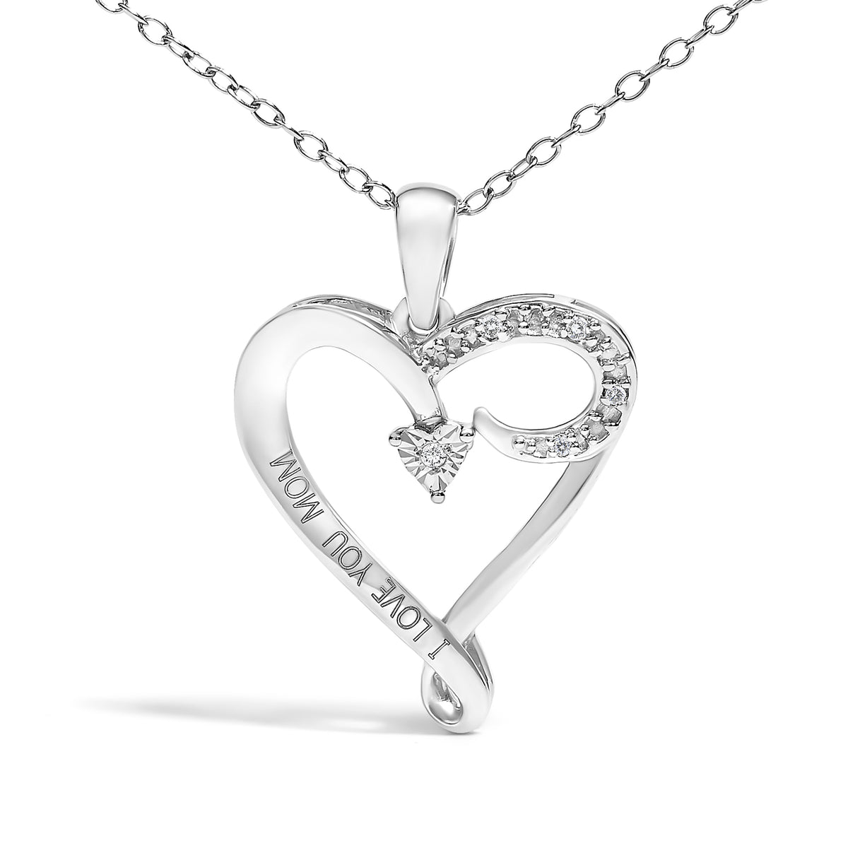Sterling Silver Diamond Accent "I LOVE YOU MOM" Heart Pendant Necklace