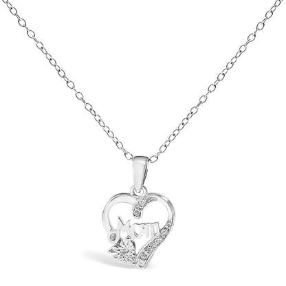 Sterling Silver Diamond Mom Heart Pendant Necklace