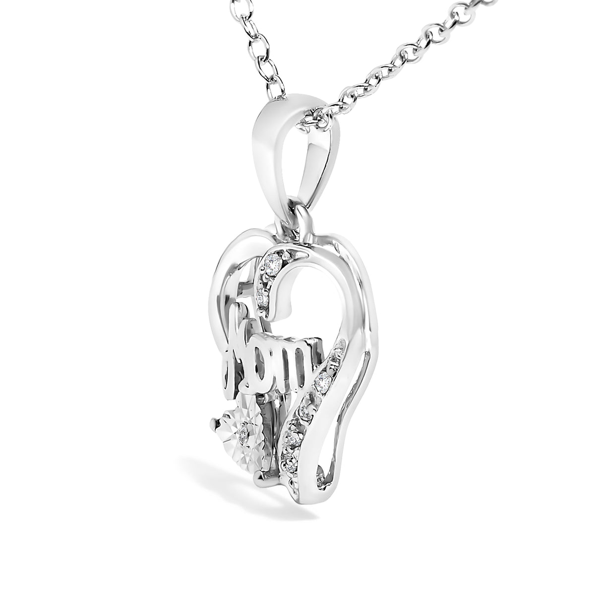 Sterling Silver Diamond Mom Heart Pendant Necklace