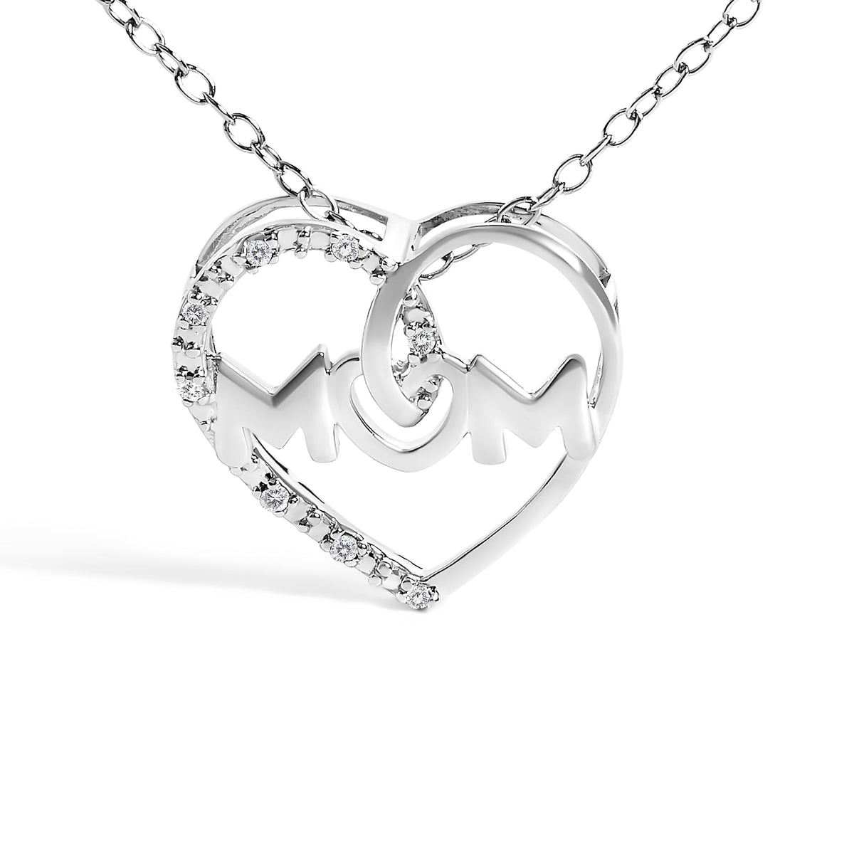 Sterling Silver Diamond Accent MOM Heart Pendant Necklace