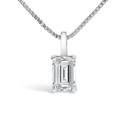 14K White Gold 3/4 Cttw Lab Grown Emerald Cut Solitaire Diamond Pendant Necklace