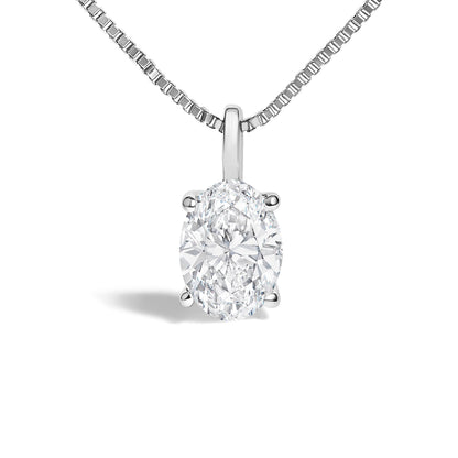 14K White Gold 1.00 Cttw Lab Grown Oval Solitaire Diamond Pendant Necklace