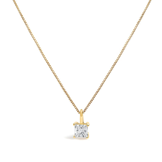 14K Yellow Gold Lab-Grown Princess Cut Diamond Solitaire Necklace