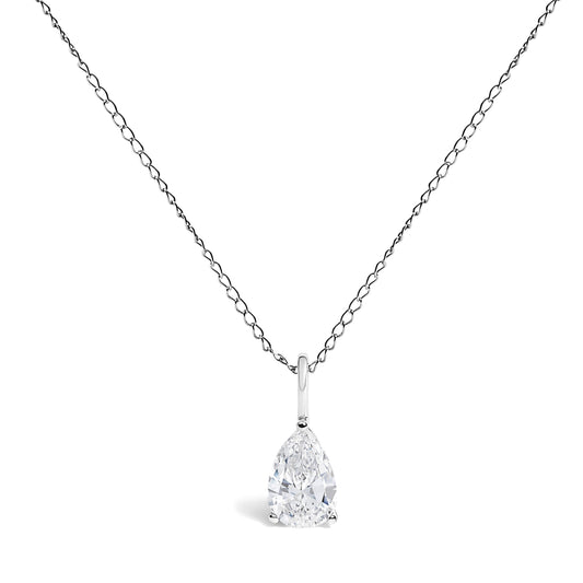 14K White Gold Lab-Grown Pear Diamond Solitaire Pendant Necklace