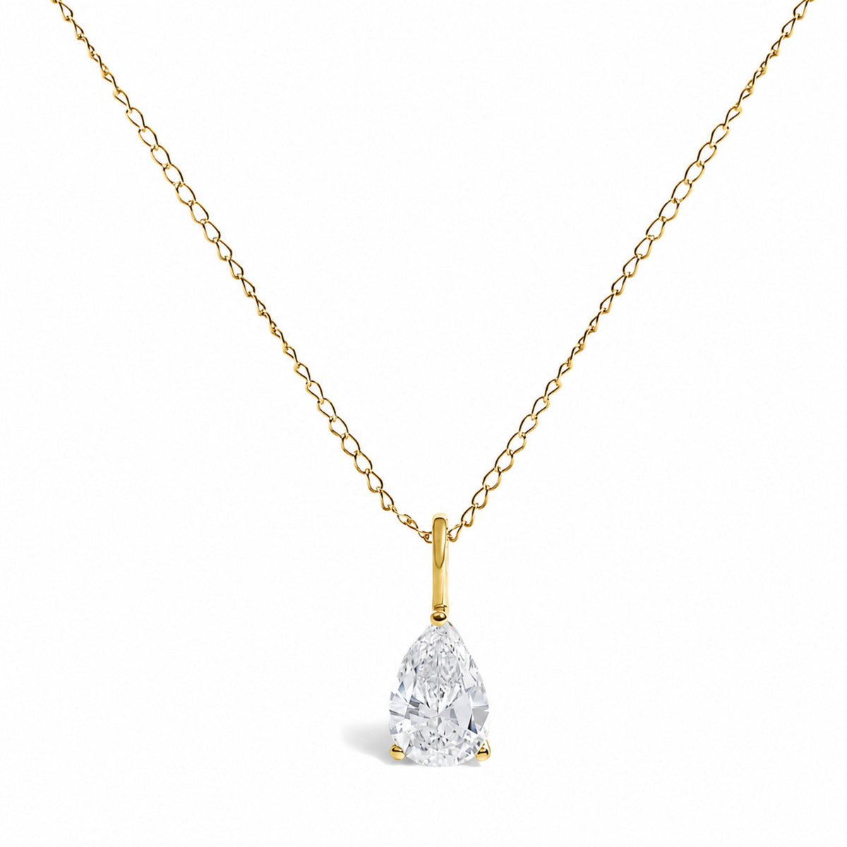 14K White Gold 3/4 Cttw Lab Grown Pear Diamond Solitaire Pendant Necklace