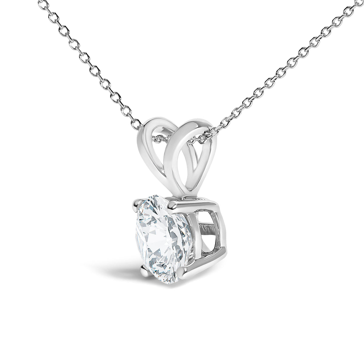 14K White Gold 1.00 Cttw Lab Grown Diamond Round Solitaire Pendant Necklace