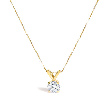 14K White Gold 1.00 Cttw Lab Grown Diamond Round Solitaire Pendant Necklace