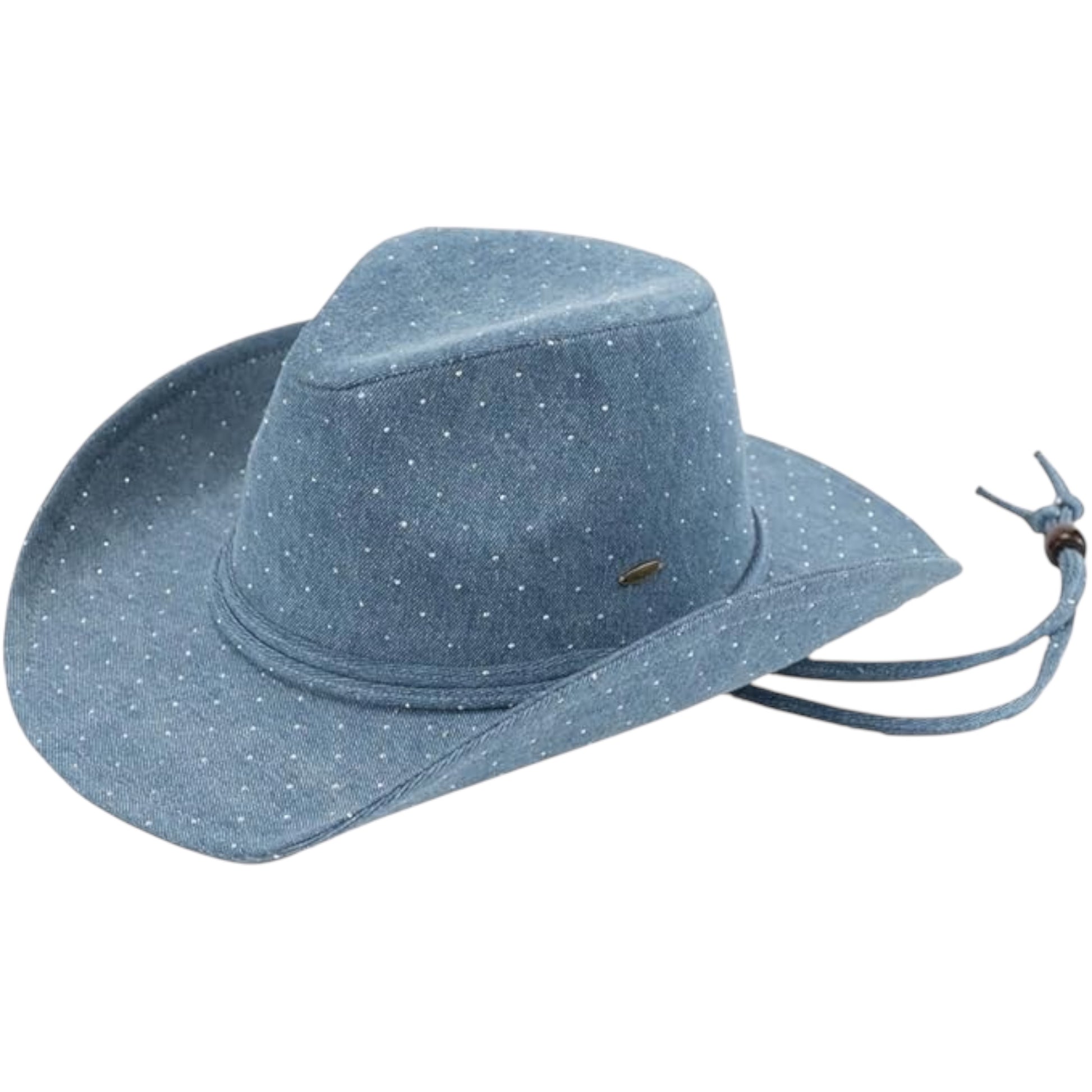 All Over Rhinestone Denim Cowboy Hat with Chinstraps for Women - Undeniably LUXE