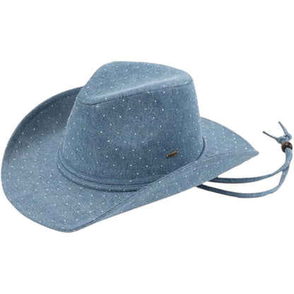 All Over Rhinestone Denim Cowboy Hat with Chinstraps for Women - Undeniably LUXE