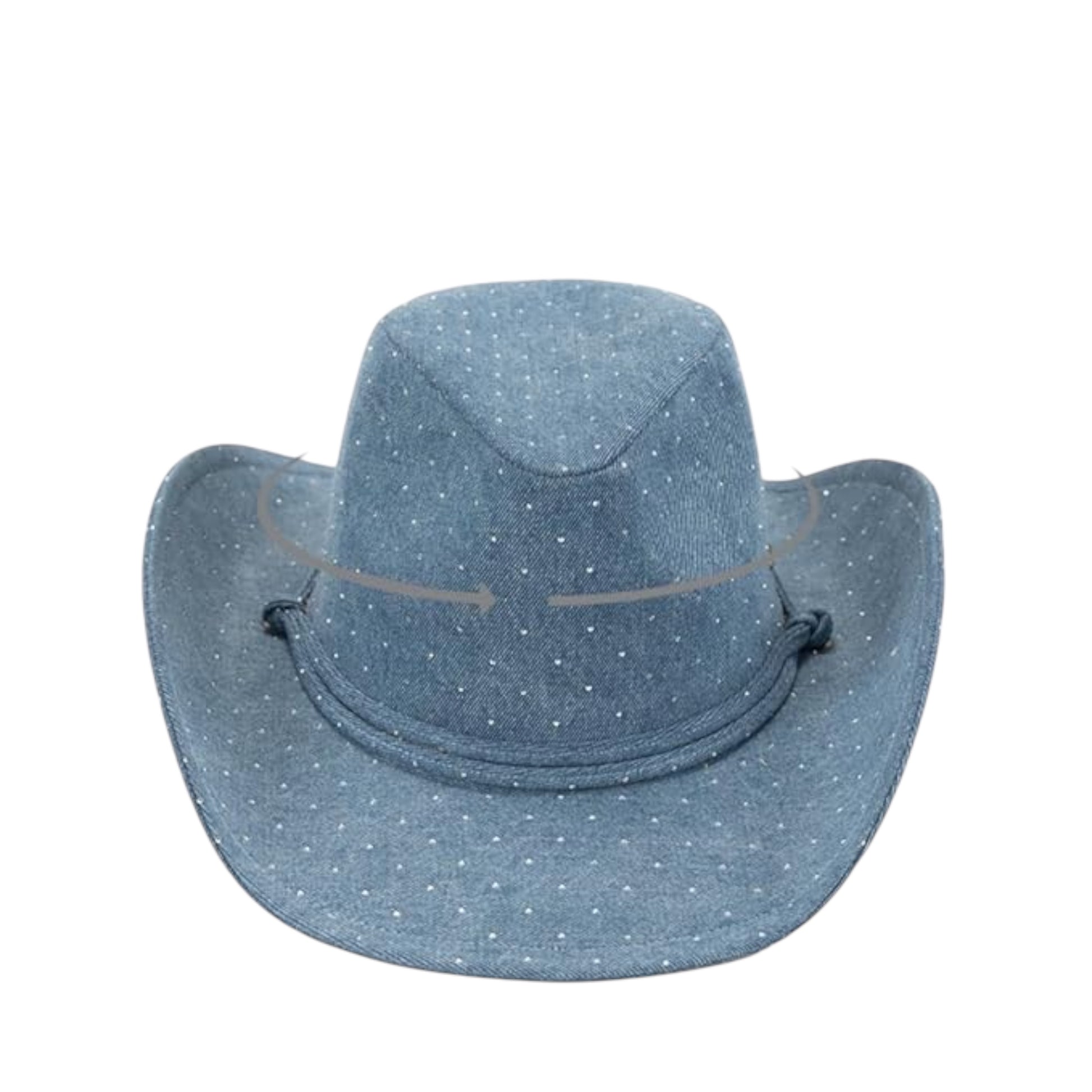 All Over Rhinestone Denim Cowboy Hat with Chinstraps for Women - Undeniably LUXE