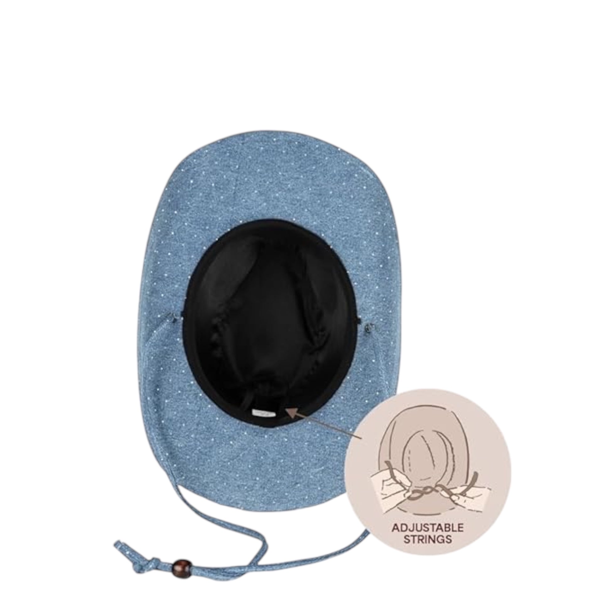 All Over Rhinestone Denim Cowboy Hat with Chinstraps for Women - Undeniably LUXE