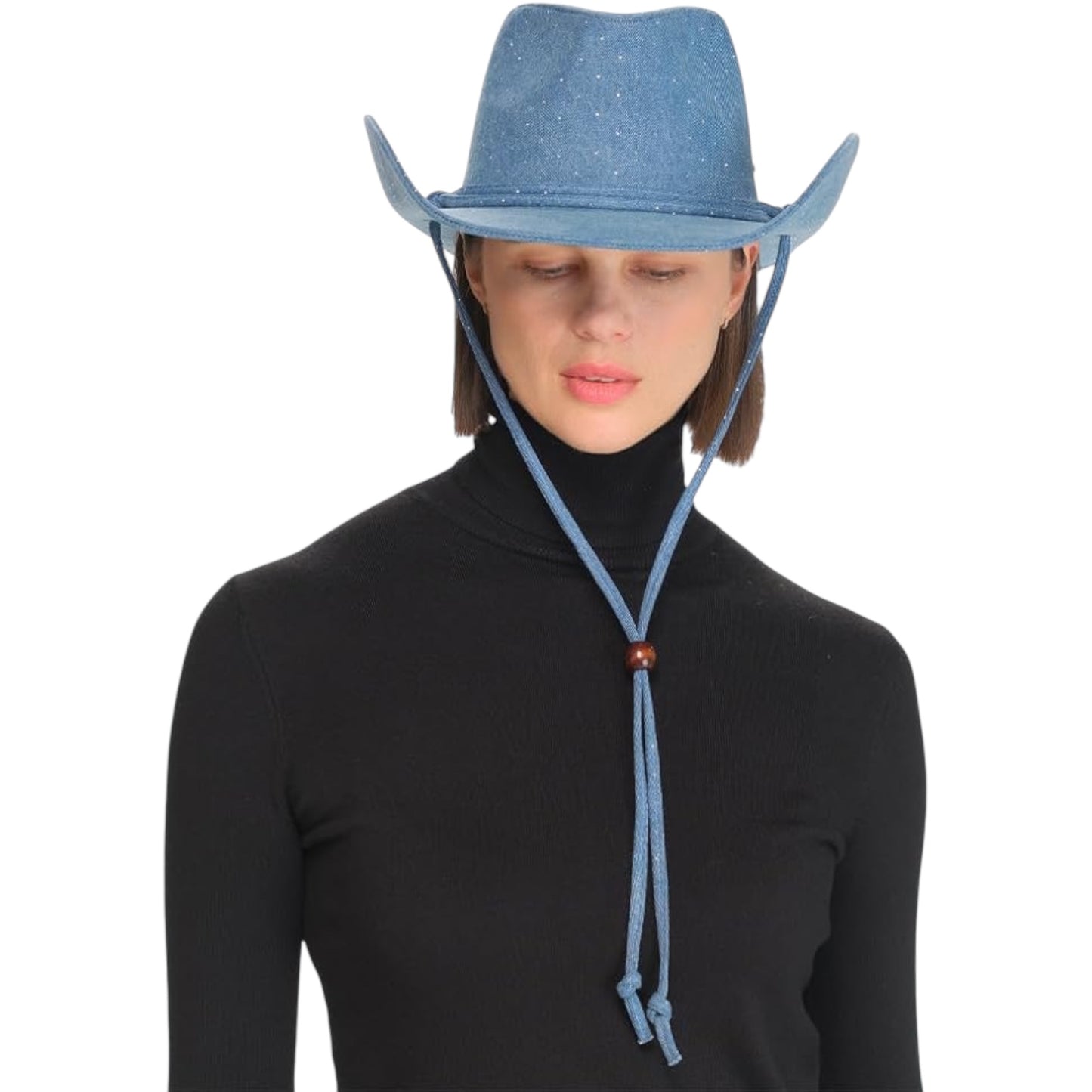All Over Rhinestone Denim Cowboy Hat with Chinstraps for Women - Undeniably LUXE
