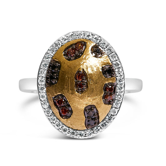 Yellow Gold Plated Sterling Silver Mixed Diamond Halo Shield Ring