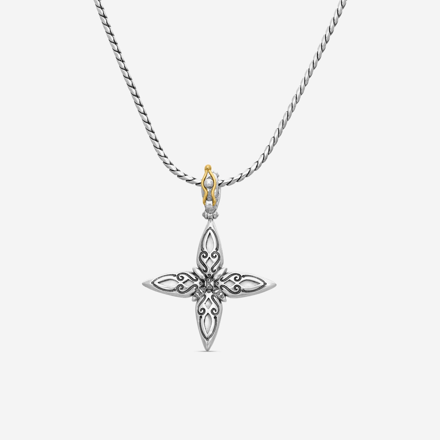 KONSTANTINO - ""Gen K 2"" Sterling Silver & 18k Yellow Gold, Pink Corundum Doublet Cross - STKJ425-652 S/S Chain Included:CHKJ22-131-18 (Length - 18in.)"